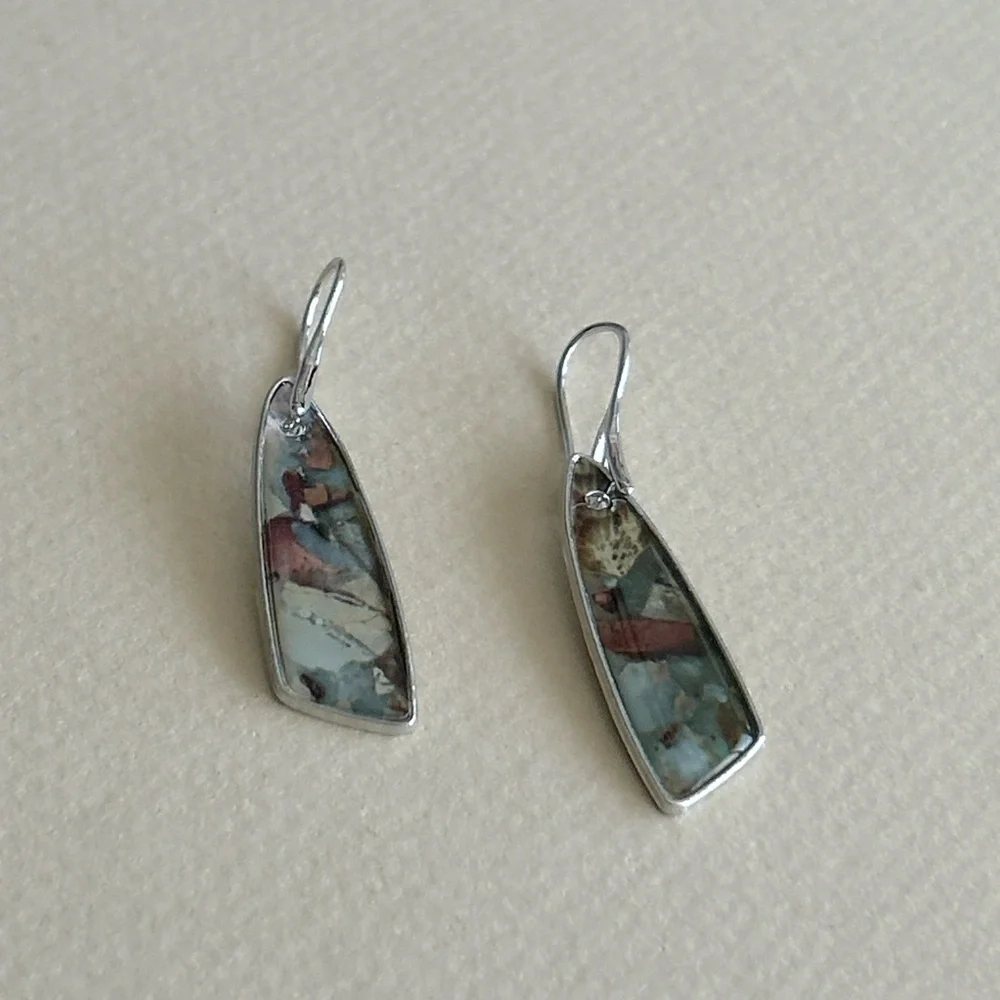 Free People Earthtone Mosaic Drop Earrings in Blue and Copper Hues - Picture 4 of 5